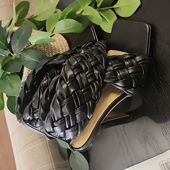 EGO Square Toe Puffy Braided Criss Cross Heels UK 6 US 8 Quilted Vegan Slingback - Picture 15 of 15